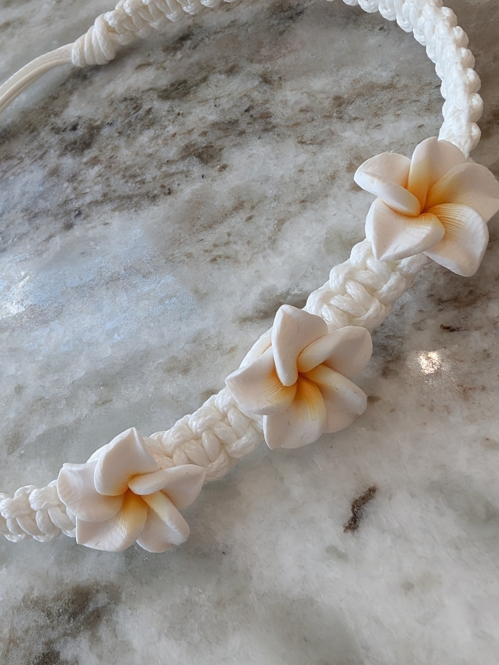 White Plumeria Flower Macrame Anklet